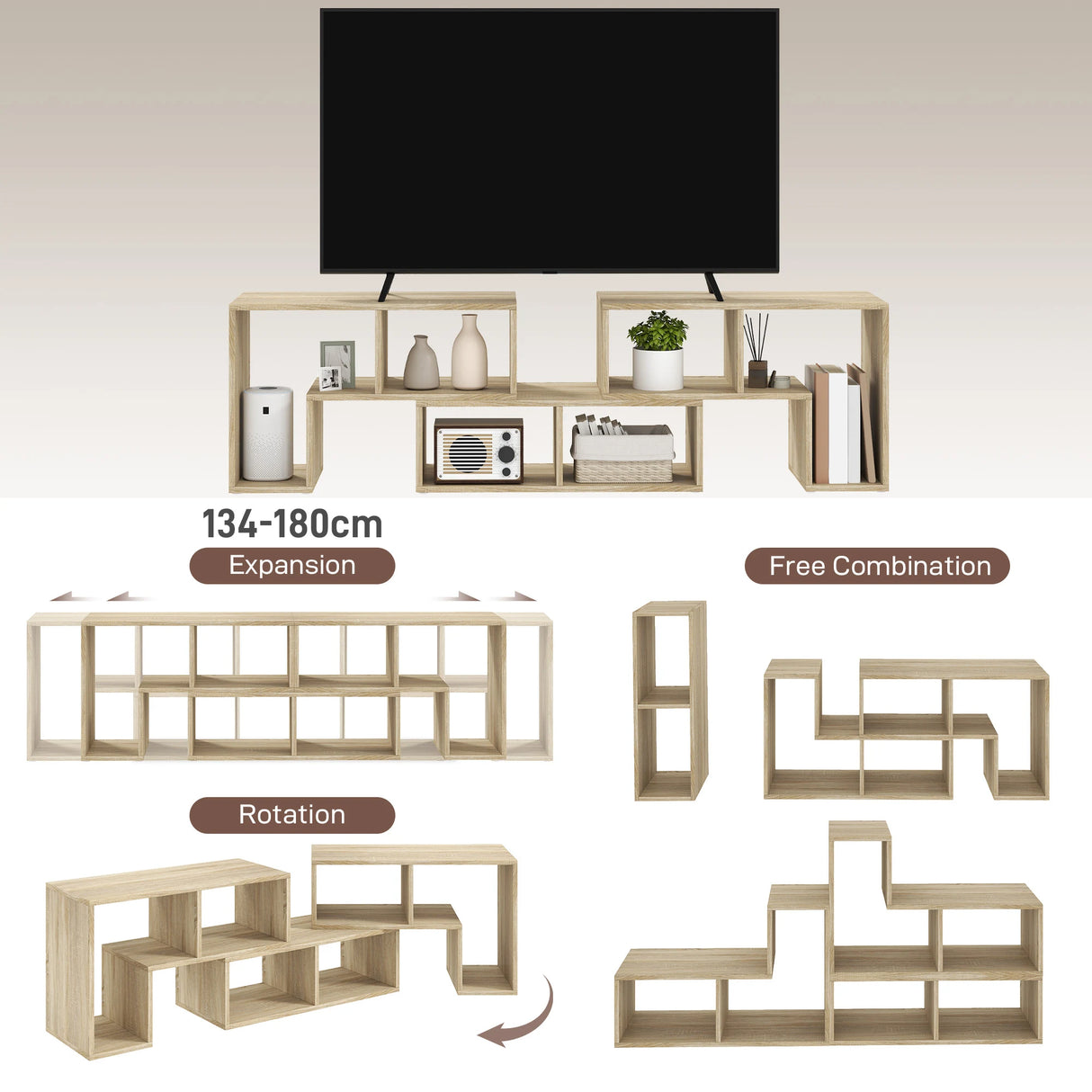 HOMCOM Three-Block Modular TV Stand - Grey Wood-Effect