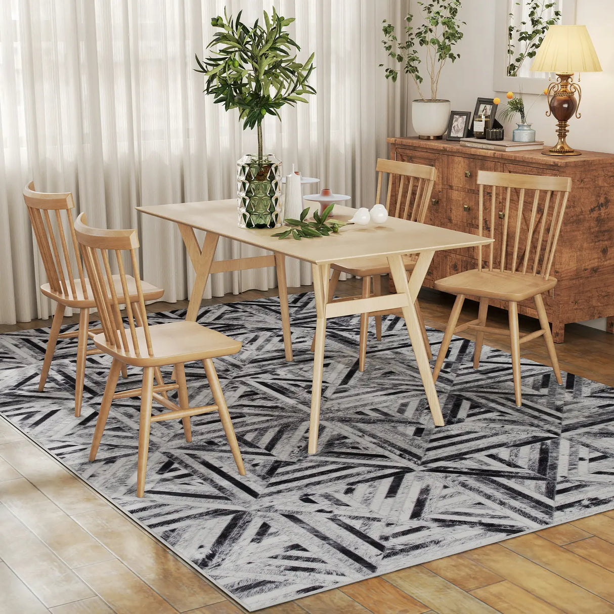 HOMCOM Modern Area Rug, Triangle Pattern Non-Slip Washable Rug, Chenille Floor Carpet for Living Room, Bedroom, Dining Room, Home Office, 290 x 200 cm, Black