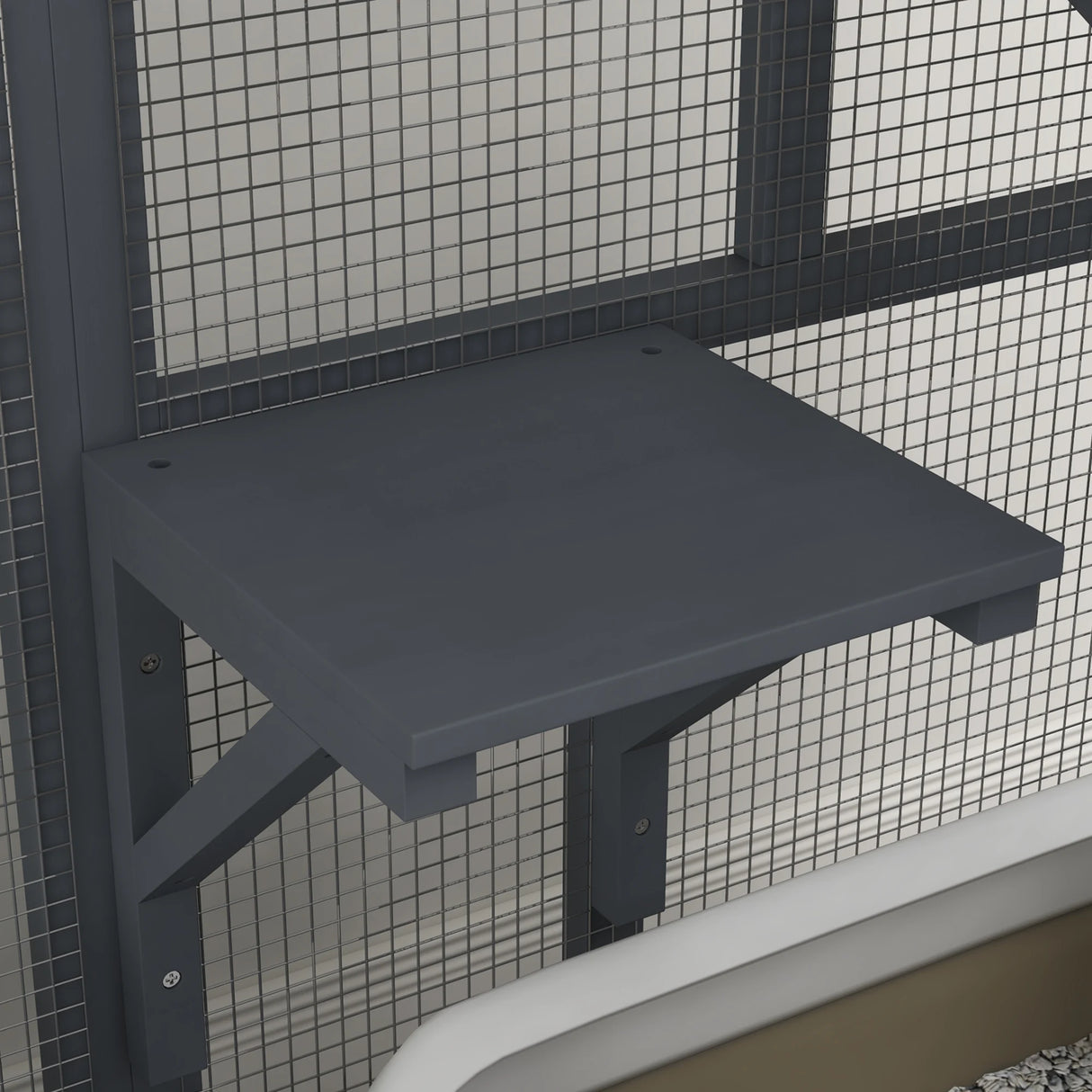 PawHut Cat House, Wooden Indoor Catio Cat Enclosure on Wheels, Wooden Kitty Cage with Platforms, Hammock, Light Grey