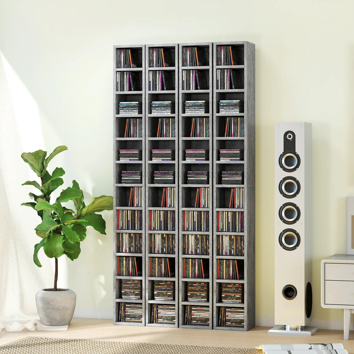 HOMCOM 204 CD Tall Narrow Media Storage Tower - Cement Grey