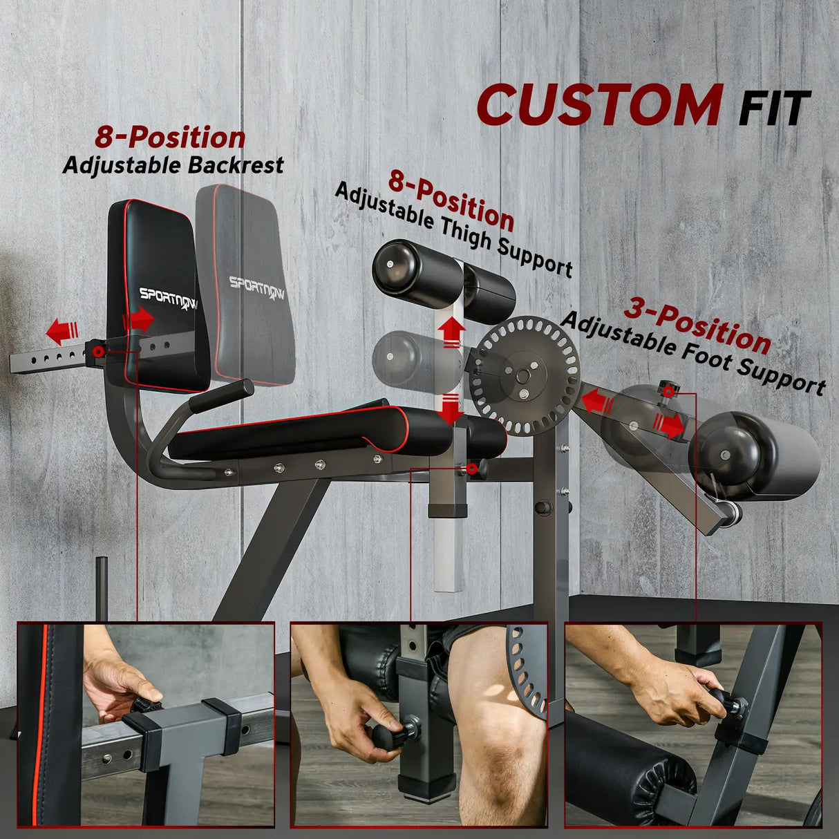 SPORTNOW Seated Leg Extension and Curl Machine, Adjustable Leg Raise Machine and Curl Machine with Plate Loaded for Hip, Thigh, Lower Body Workout