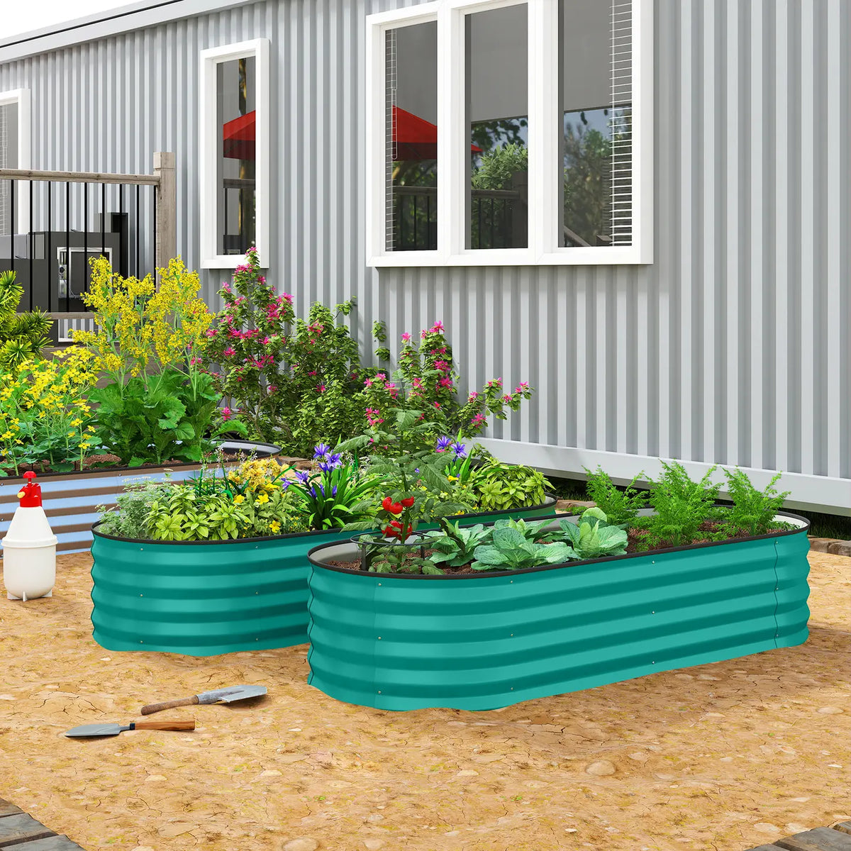 Outsunny Set of Two 150 x 60cm Steel Planters - Green