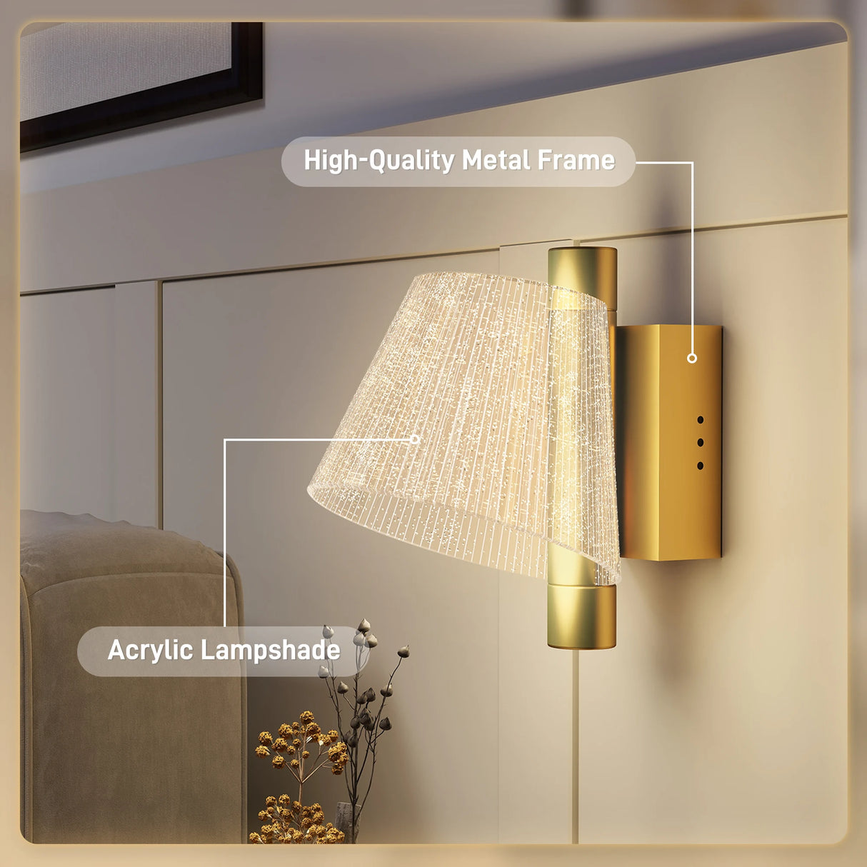 HOMCOM Led Wall Lamp 2 Pack, 5W Modern Indoor Starry Wall Light, Colour Temperature Adjustable 3000K/4000K/6500K, for Bedroom, Living Room, Hallway, Stairs, Gold Tone