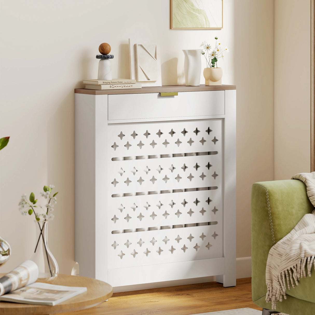 HOMCOM 78 x 19 cm Minimal Radiator Cover, with Drawer - White