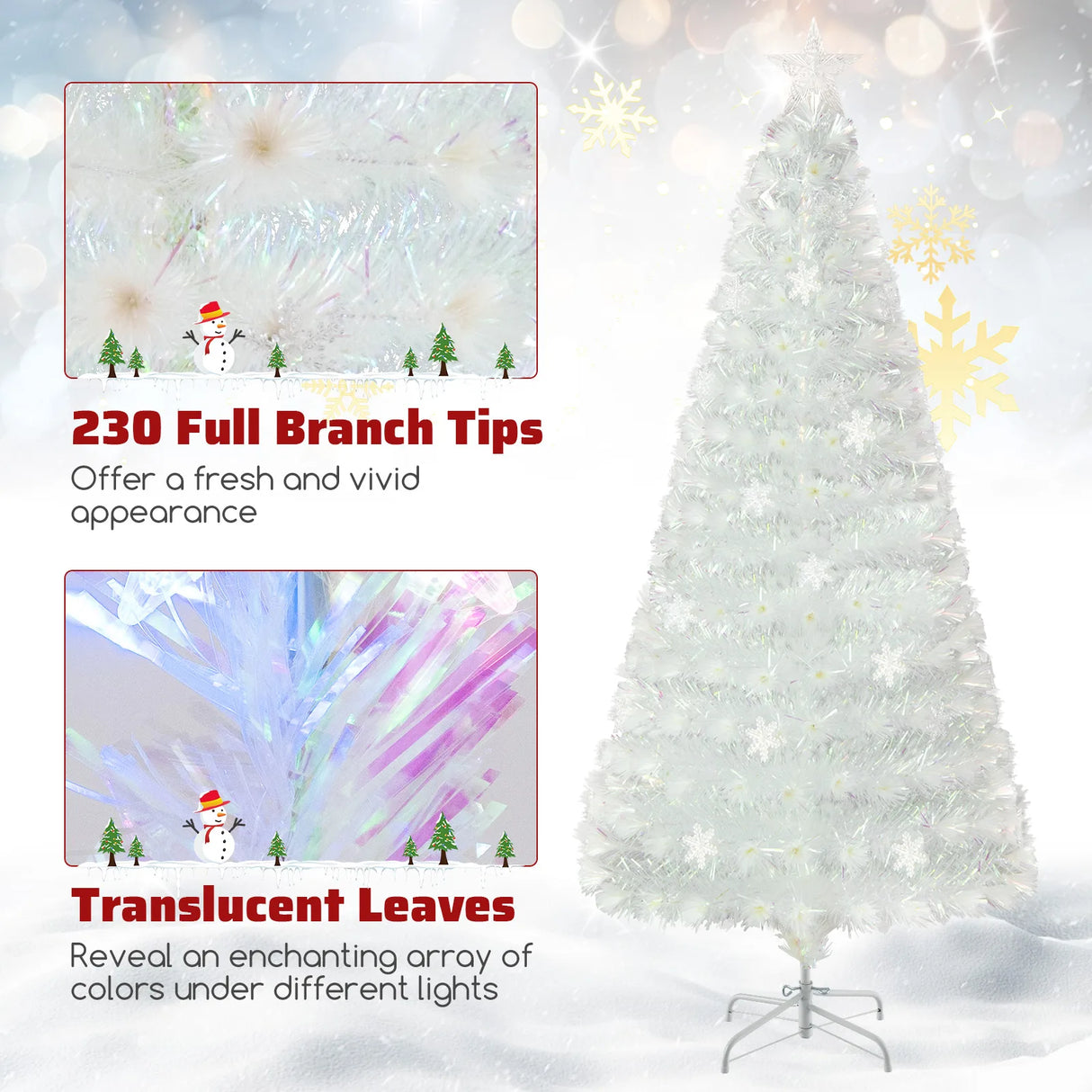 4/5/6 Feet Artificial Fiber Optic White Pre-lit Christmas Tree with Light-180 cm