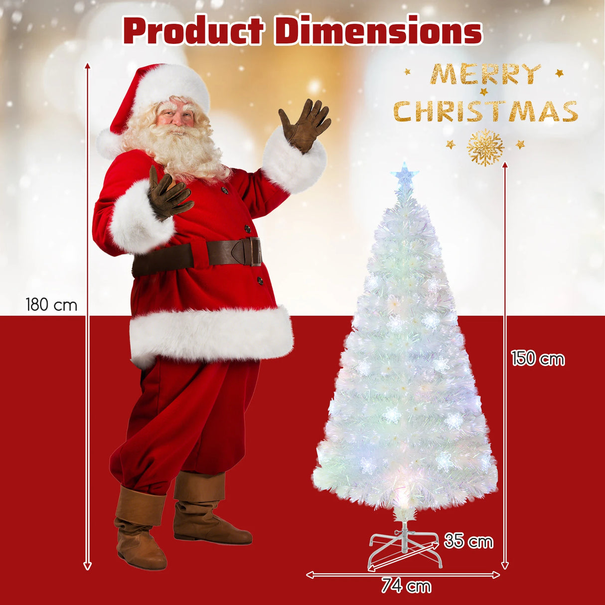 4/5/6 Feet Artificial Fiber Optic White Pre-lit Christmas Tree with Light-150 cm