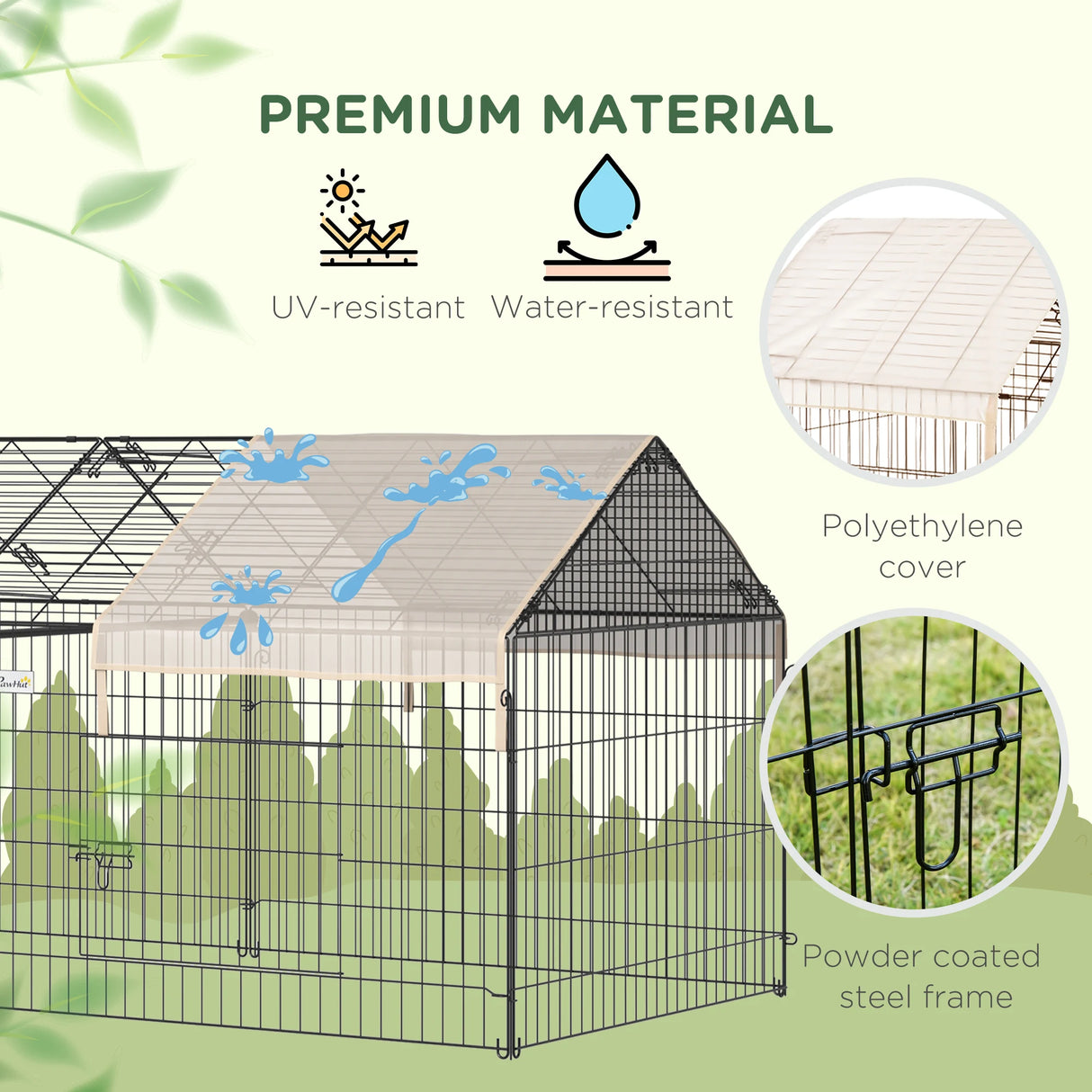 PawHut Metal Rabbit Run Playpen, Guinea Pig Cage, 220 x 103 x 103cm, Beige