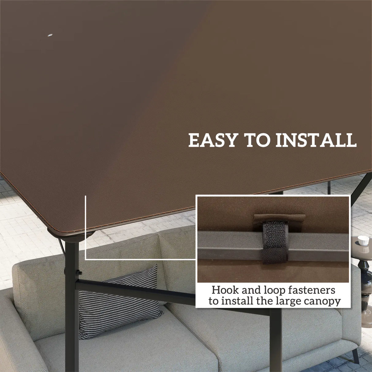 Outsunny 3 x 3(m) Gazebo Canopy Replacement Cover, Garden Gazebo Roof Replacement with Drain Holes, Water-resistant Plastic Coating, 370g/, UPF30+, TOP COVER ONLY, Brown