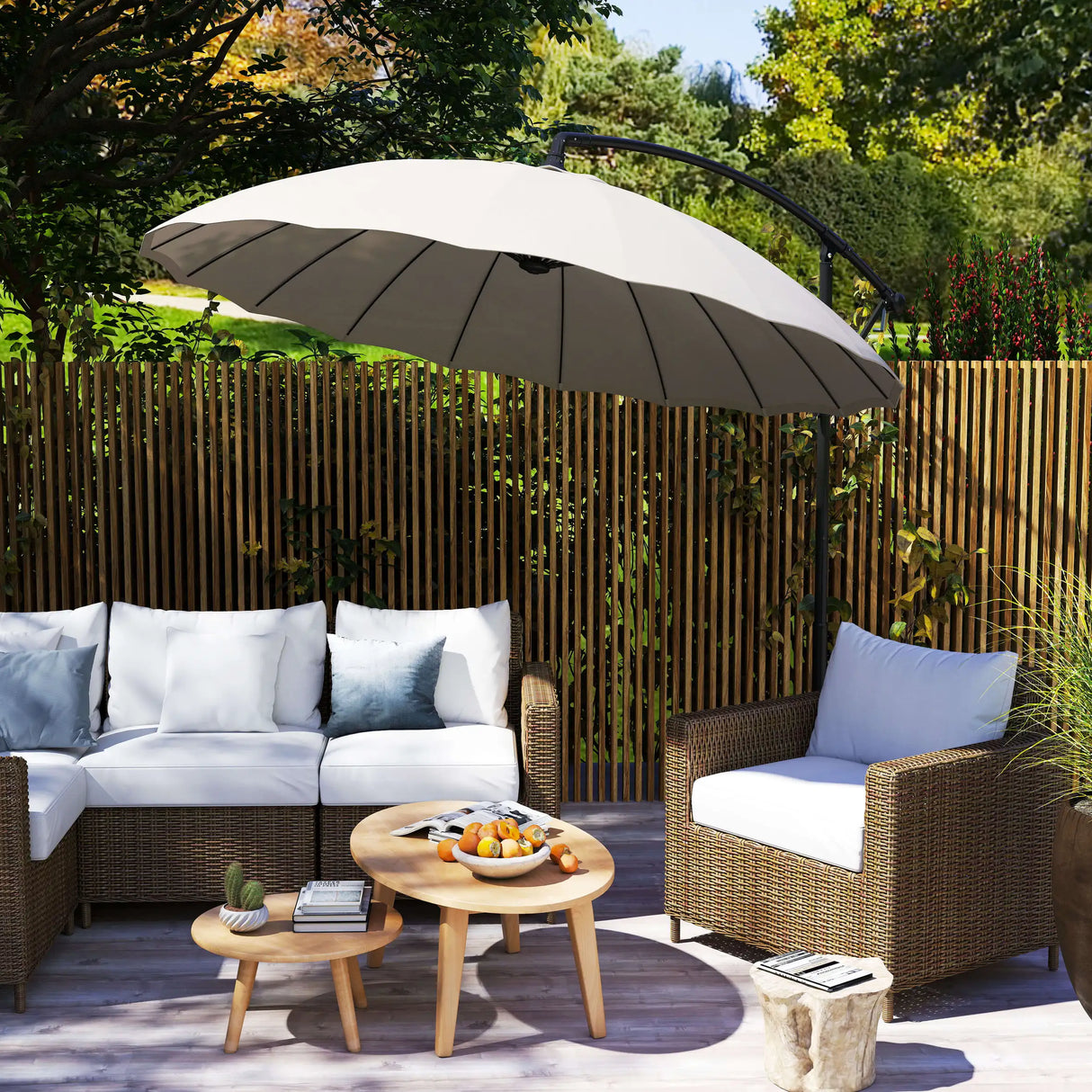 Outsunny 3(m) Cantilever Umbrella 18 Ribs & Vents Adjustable Angle for Patio Light Grey