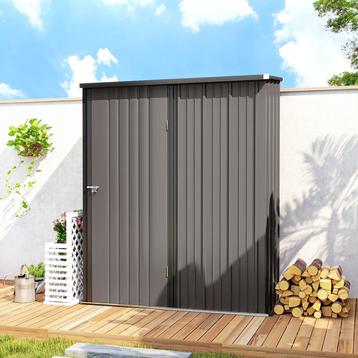 Outsunny 5.3 x 3.1ft Corrugated Steel Garden Shed - Light Grey