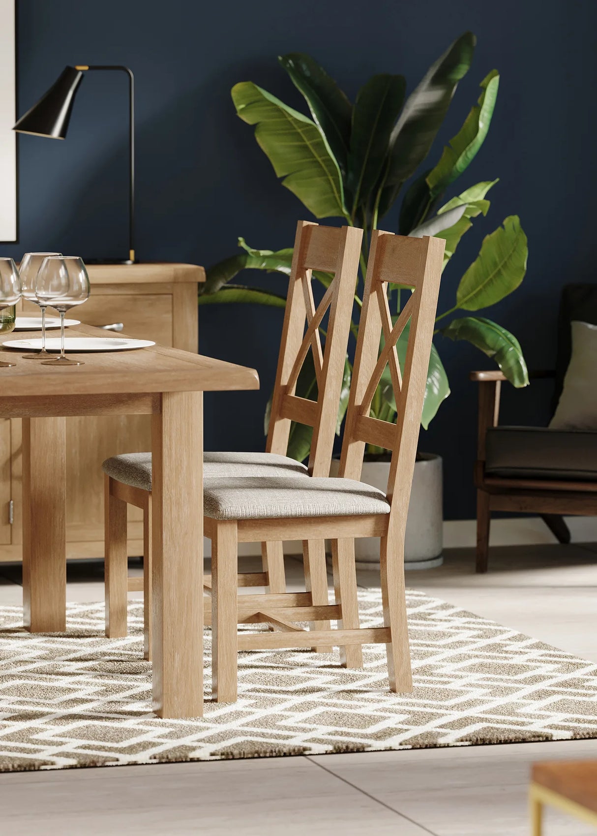 Cross Back Chair With Fabric Seat