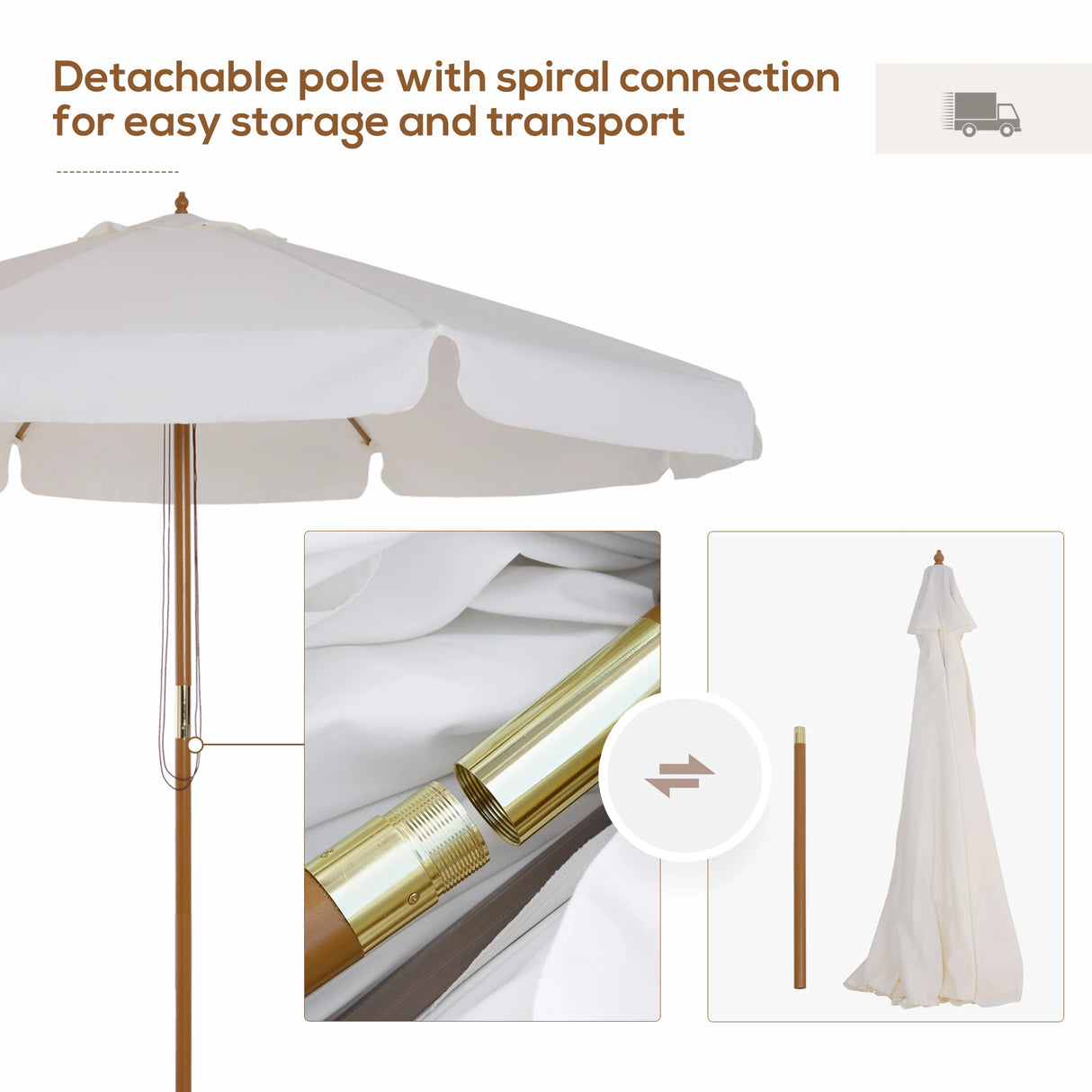 Outsunny 3.3m Elegant Wooden Parasol - Cream