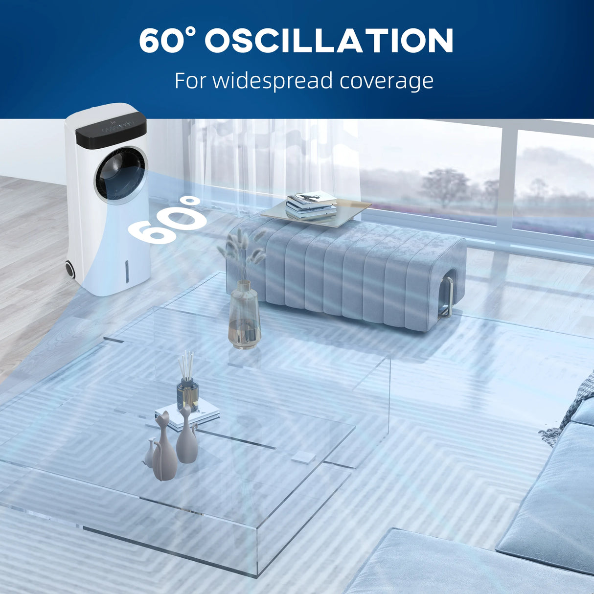 HOMCOM Evaporative Air Cooler, 6.5L 4-in-1 Bladeless Portable Cooler, Fan, Humidifier, Air Clean Anion with Oscillation, 6 Speeds, 24H Timer, Sleep Mode, 2 Ice Packs, Wheels, Remote, for Home Office