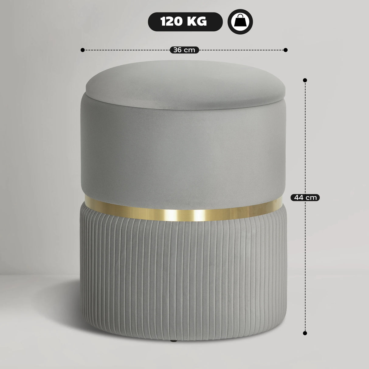 HOMCOM Velvet-Feel Storage Ottoman - Light Grey