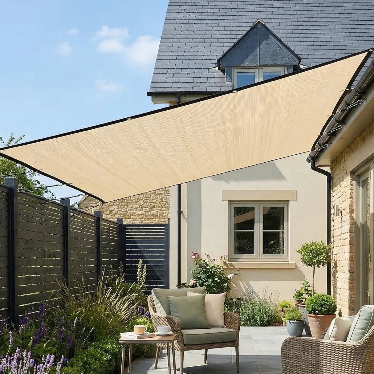 Outsunny Sun Shade Sail UV Protection Canopy with Stainless Steel Eyelets for Patio Garden 3 x 3.6 m Beige
