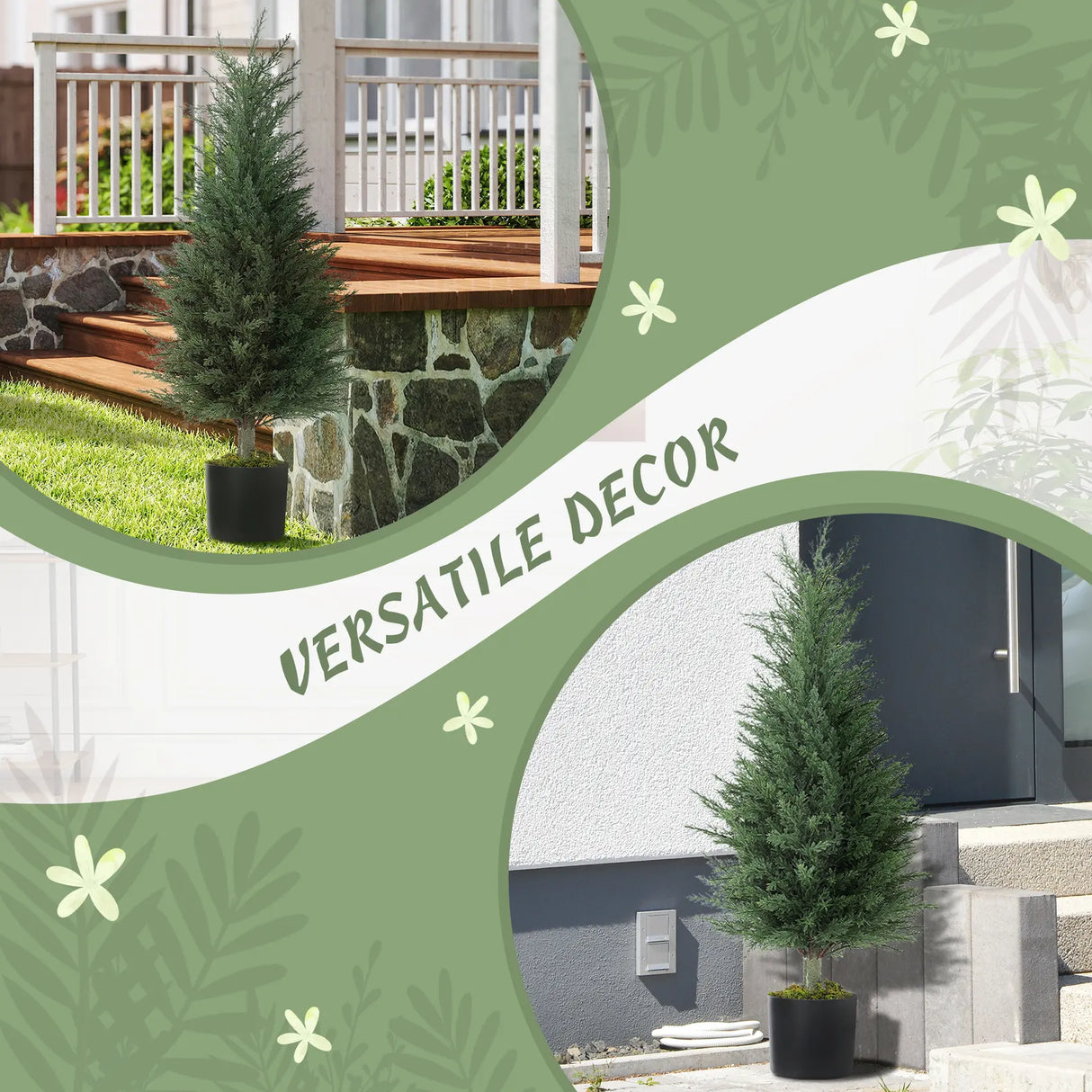 HOMCOM Artificial Plants Outdoor, 90 cm Fake Cypress Tree with Plastic Pots, UV-Resistant Faux Plants for Garden Front Porch Decoration, 2 Pack