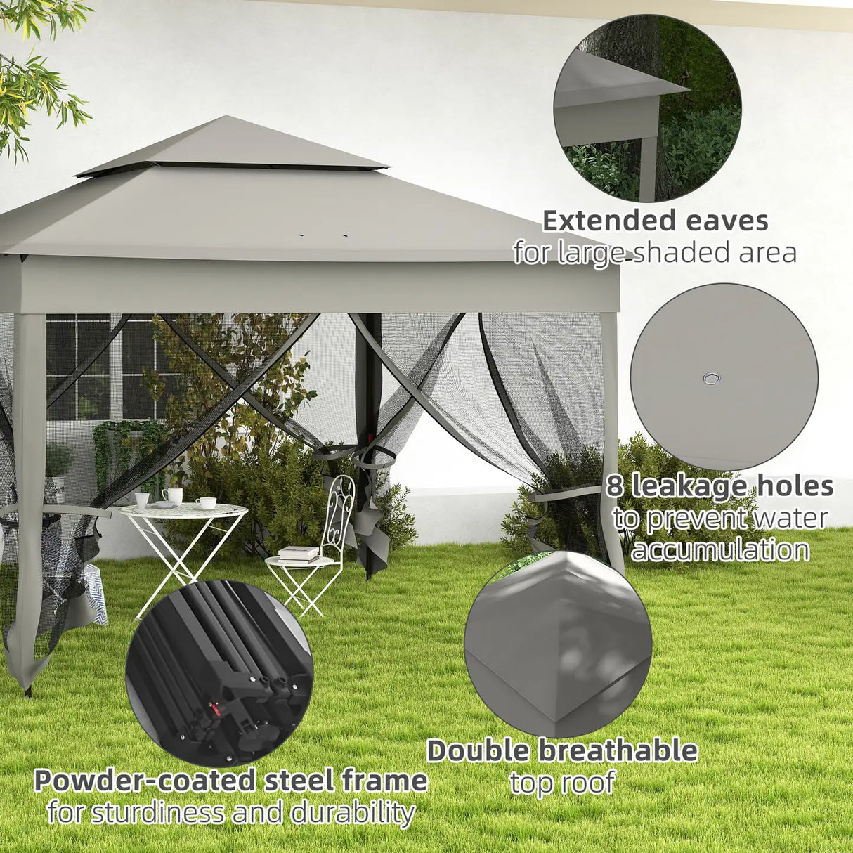 Outsunny 3 x 3(m) Pop Up Gazebo, Double-roof Garden Tent with Netting and Carry Bag, Party Event Shelter for Outdoor Patio, Dark Grey