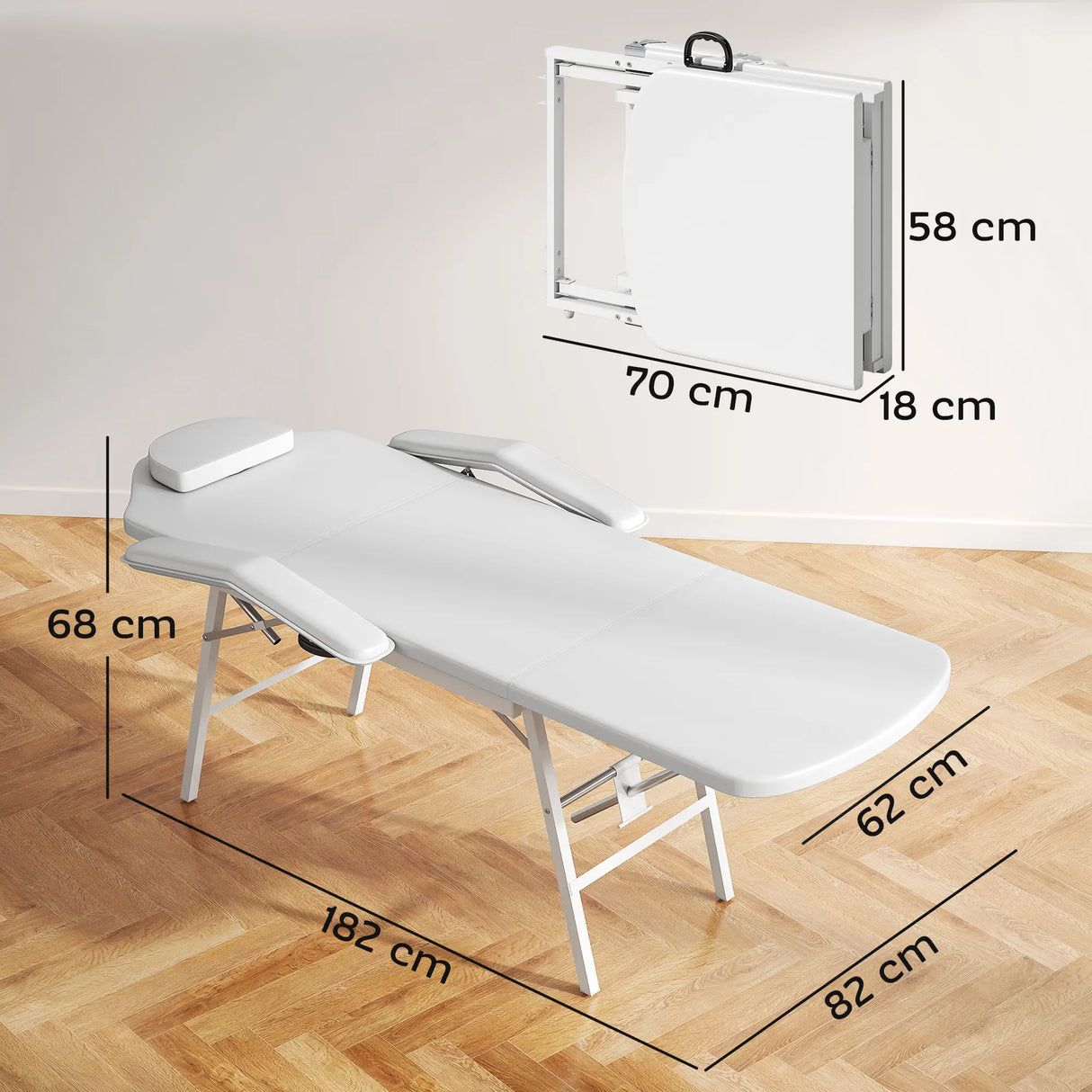 HOMCOM Portable Massage Table, 3 Section Adjustable Beauty Bed, Foldable Massage Bed with Face Hole, Recliner Chair with Removable Headrest and Armrests for Spa, Lash, Tattoo, White