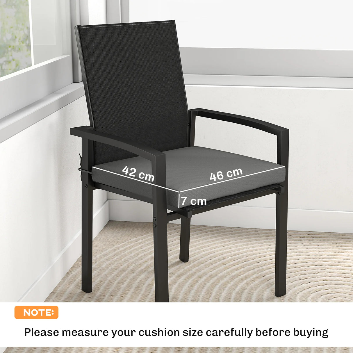 Outsunny Set of 6 Outdoor Seat Cushions with Machine Washable Cover, Water Repellent Seat Cushions Dark Grey