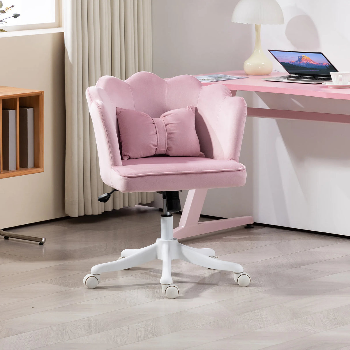 HOMCOM Velvet-Feel Petal Back Office Chair - Pink