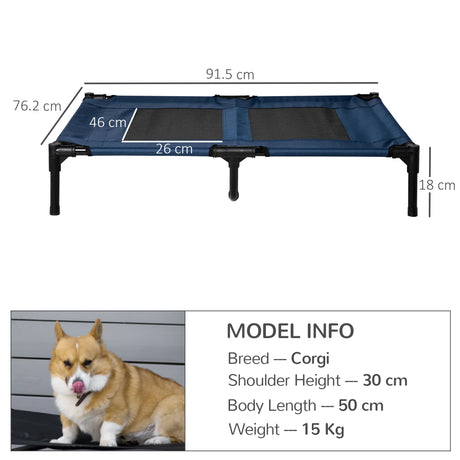 PawHut Raised Dog Bed Cat Elevated Lifted Puppy Pet Elevated Cot Portable Camping Basket  Blue (Large)