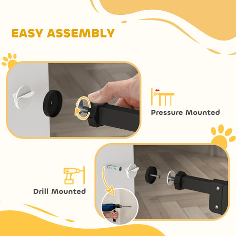 PawHut Extra Tall Pet Gate, Indoor Dog Safety Gate, with Cat Flap, Auto Close, 74-80cm Wide - Black