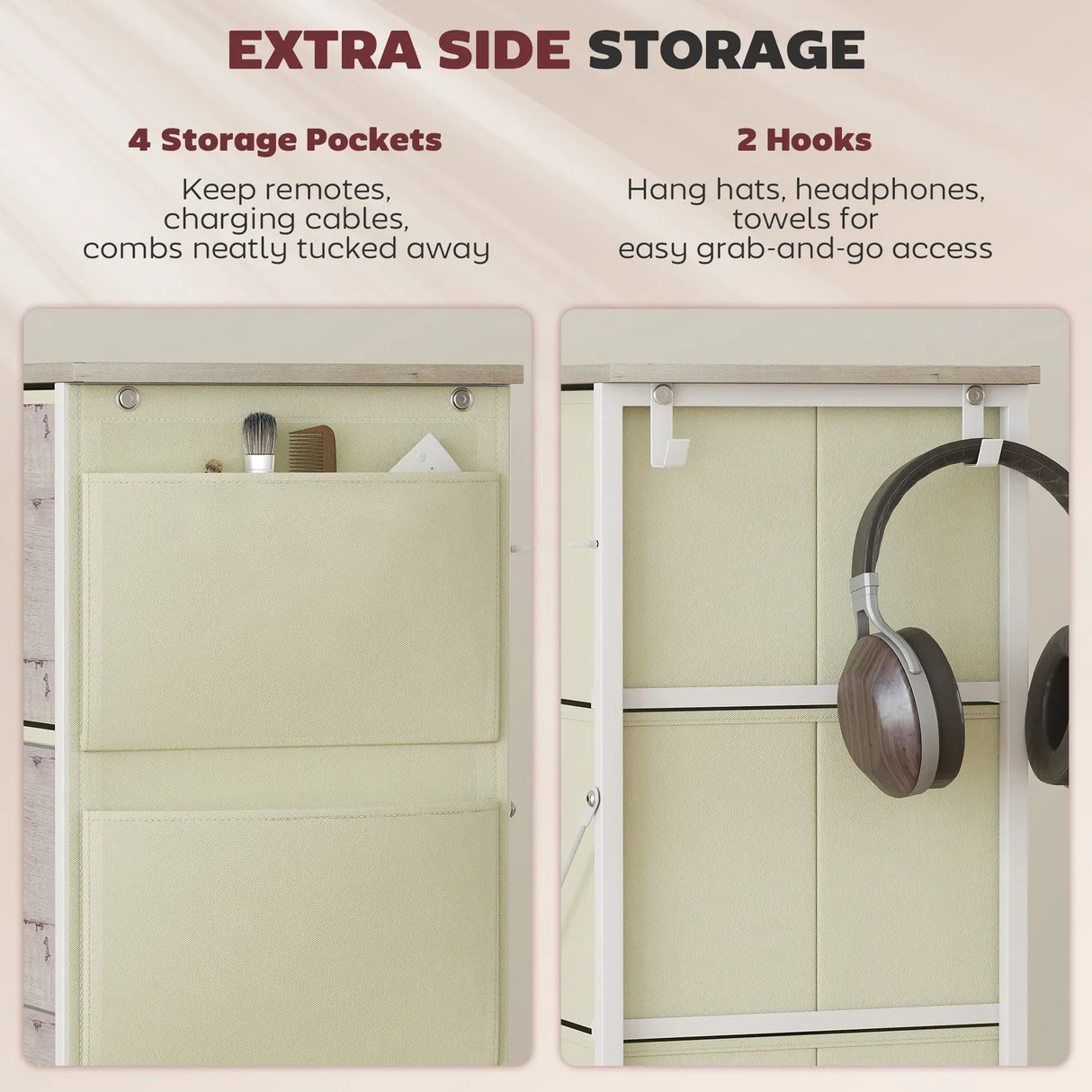 HOMCOM Chest of Four Fabric Drawers - Natural Wood Finish