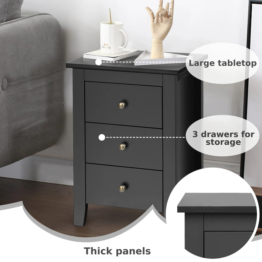 Nightstand End Beside Table Drawers Modern Storage Bedroom Furniture-Black