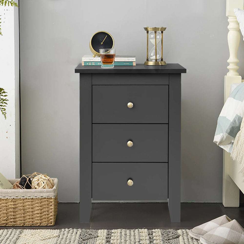 Nightstand End Beside Table Drawers Modern Storage Bedroom Furniture-Black