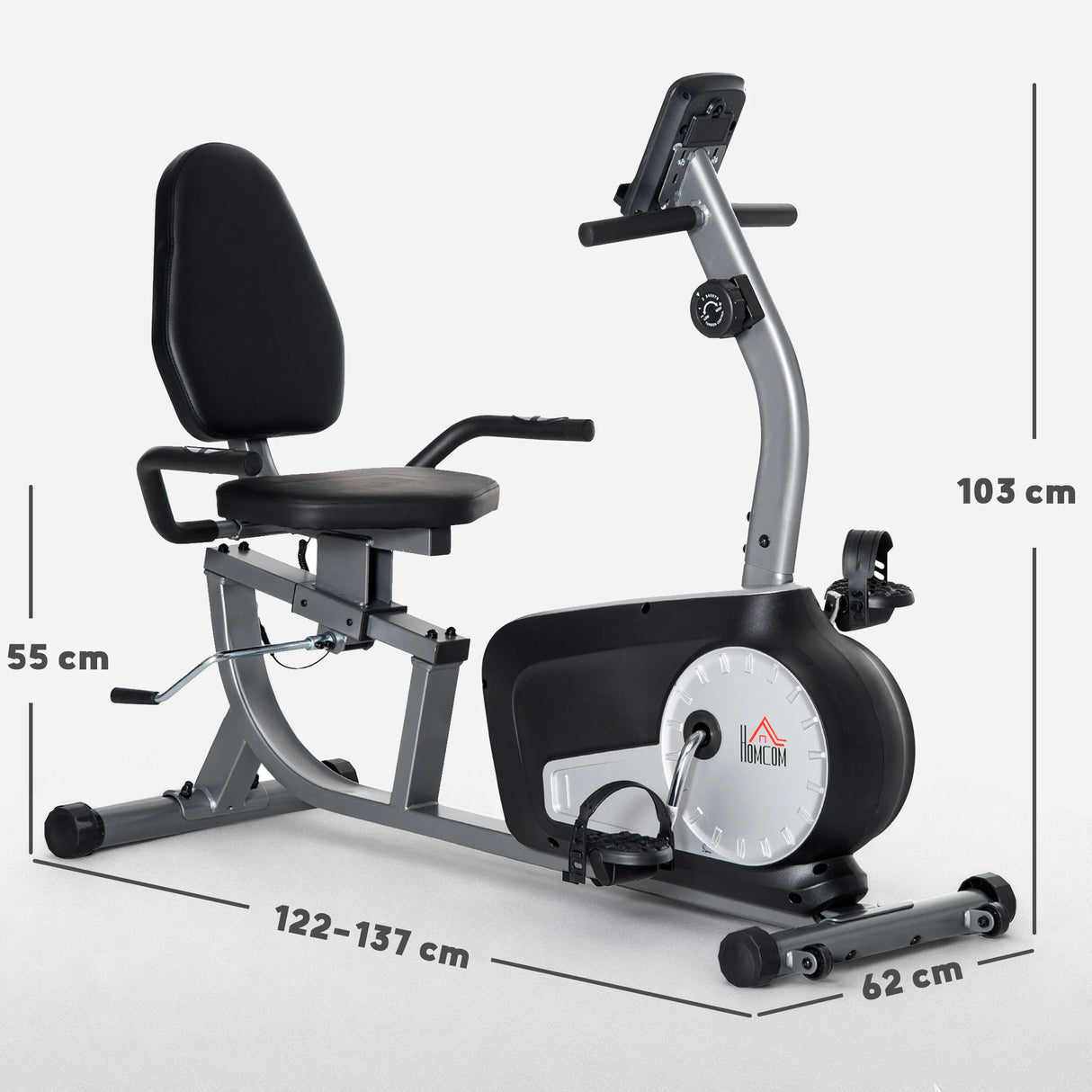 HOMCOM Exercise Bike with LCD Display, Stationary Bike with Quiet 8-Level Magnetic Resistance, Adjustable Seat and Backrest, Indoor Cycling Exercise Equipment for Home Gym Fitness Workout Training