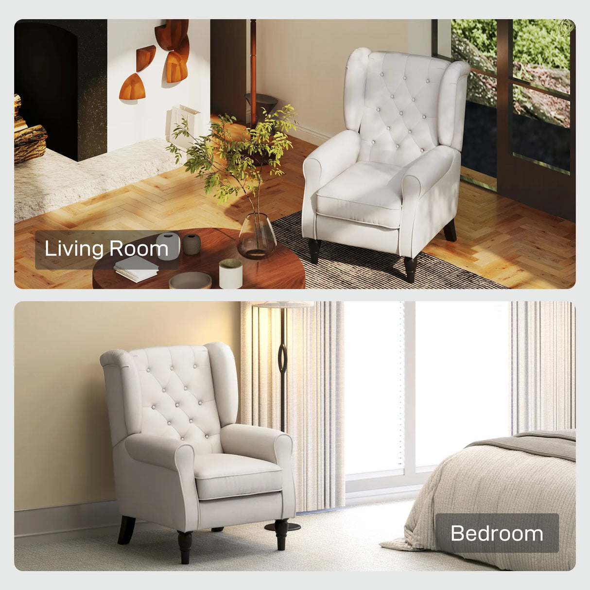 HOMCOM Wingback Accent Chair, Retro Upholstered Button Tufted Occasional Chair for Living Room and Bedroom, Cream White