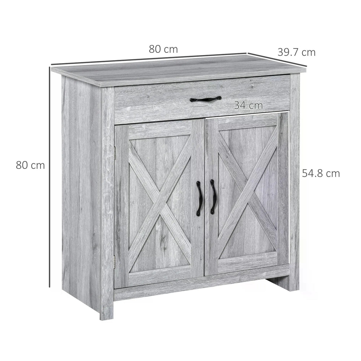HOMCOM Farmhouse Barn Door Sideboard Storage Cabinet Coffee Bar for LIVING Room Grey Grain