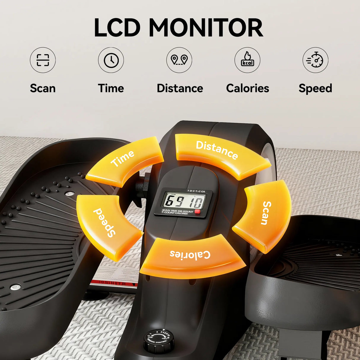 SPORTNOW Under Desk Elliptical Machine with LCD Monitor, 8 Adjustable Magnetic Resistances for 2-in-1 Seat & Stand Up Exercise