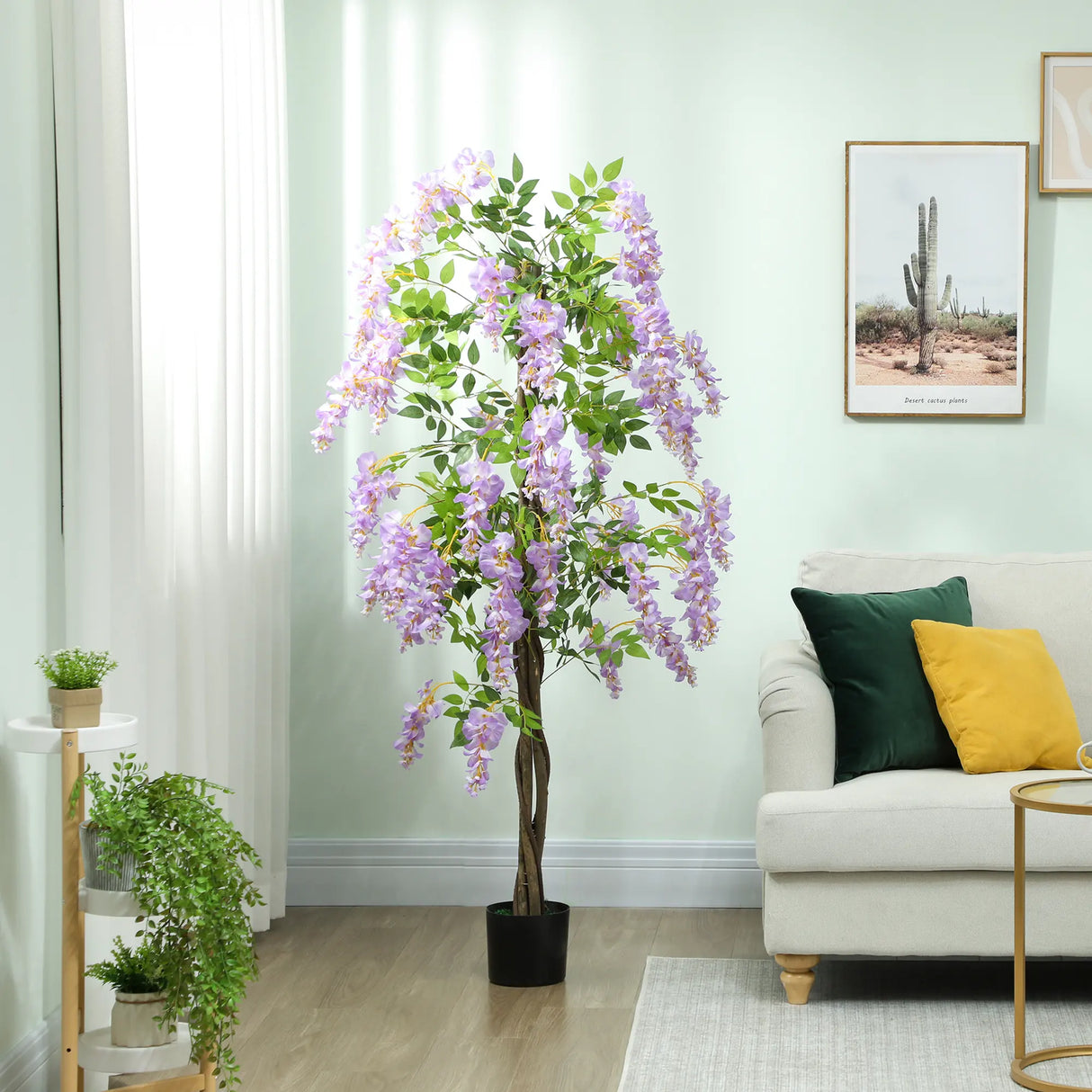 HOMCOM 180cm Ficus Artificial Tree, Fake Wisteria Tree in Nursery Pot, Indoor Greenery Tall Faux Floor Plant for Living Room Office Decor, Purple
