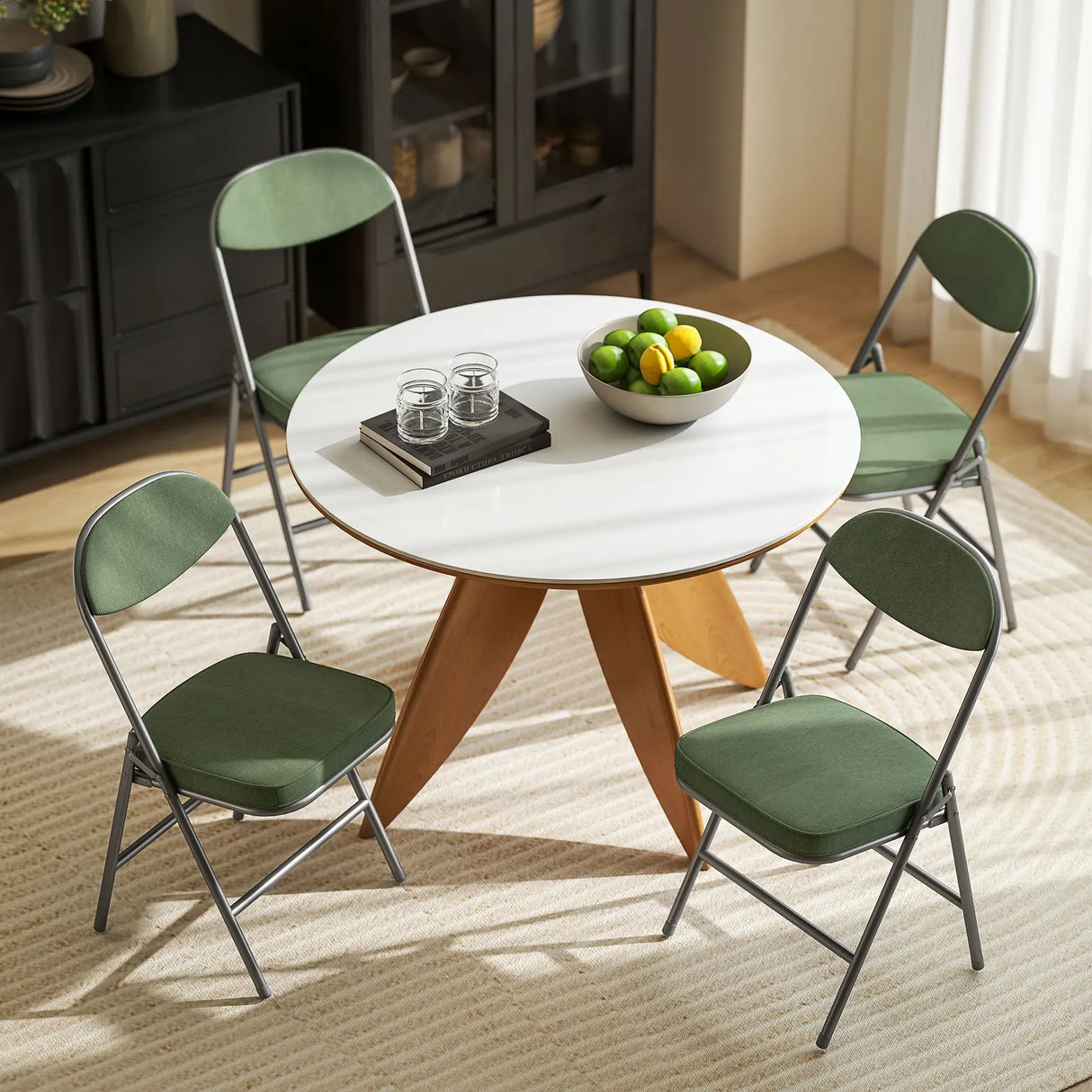 HOMCOM Set of Four Folding Corduroy Seat Chairs - Green