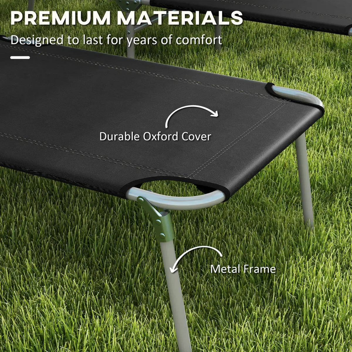 Outsunny Foldable Sun Lounger Set of 2 with Sun Shade & Adjustable Backrest - Black