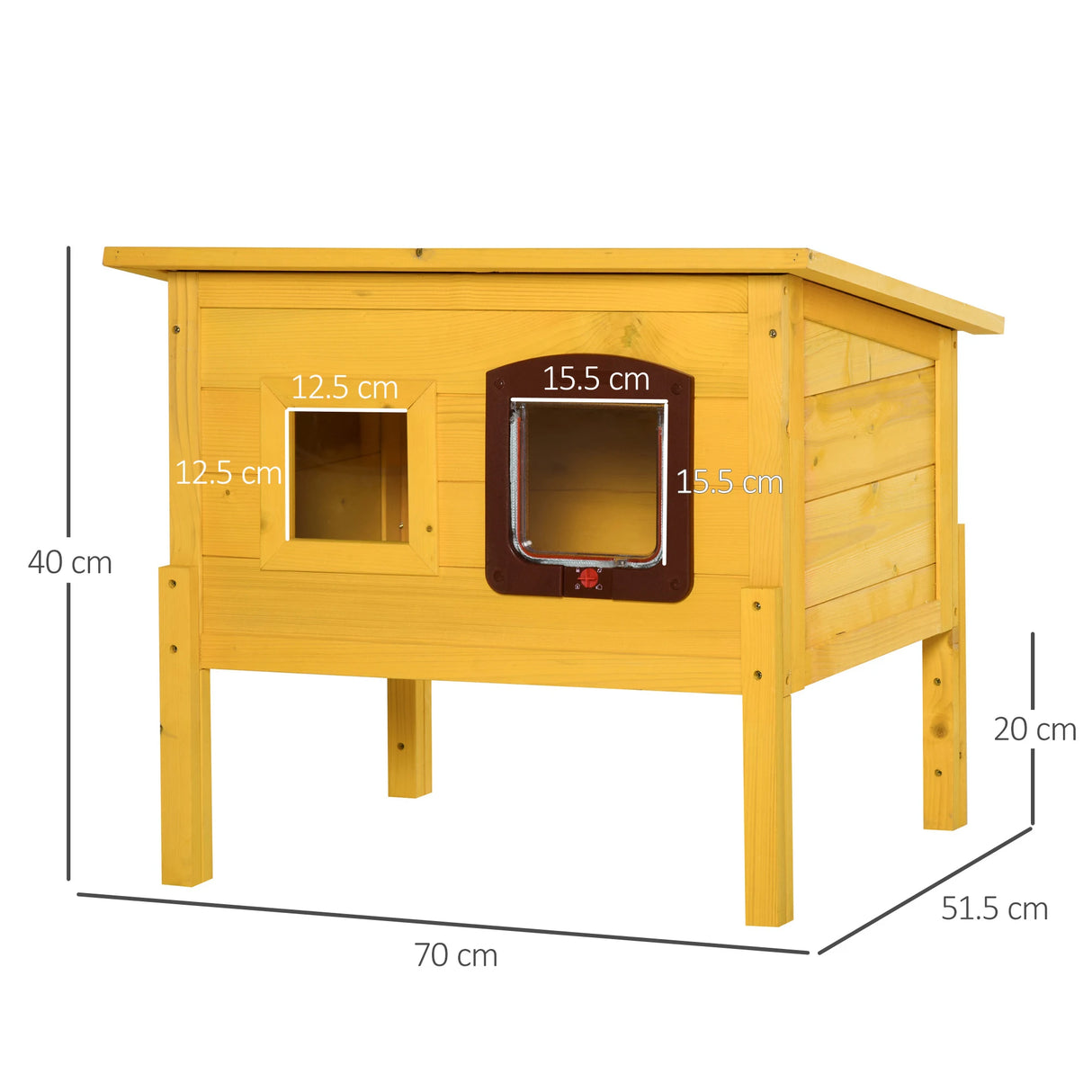Pawhut Garden Wooden Cat House Hide Cage Outdoor Pet Play Home Waterproof Roof Kitty Shelter Kennel w/ith Door & Window