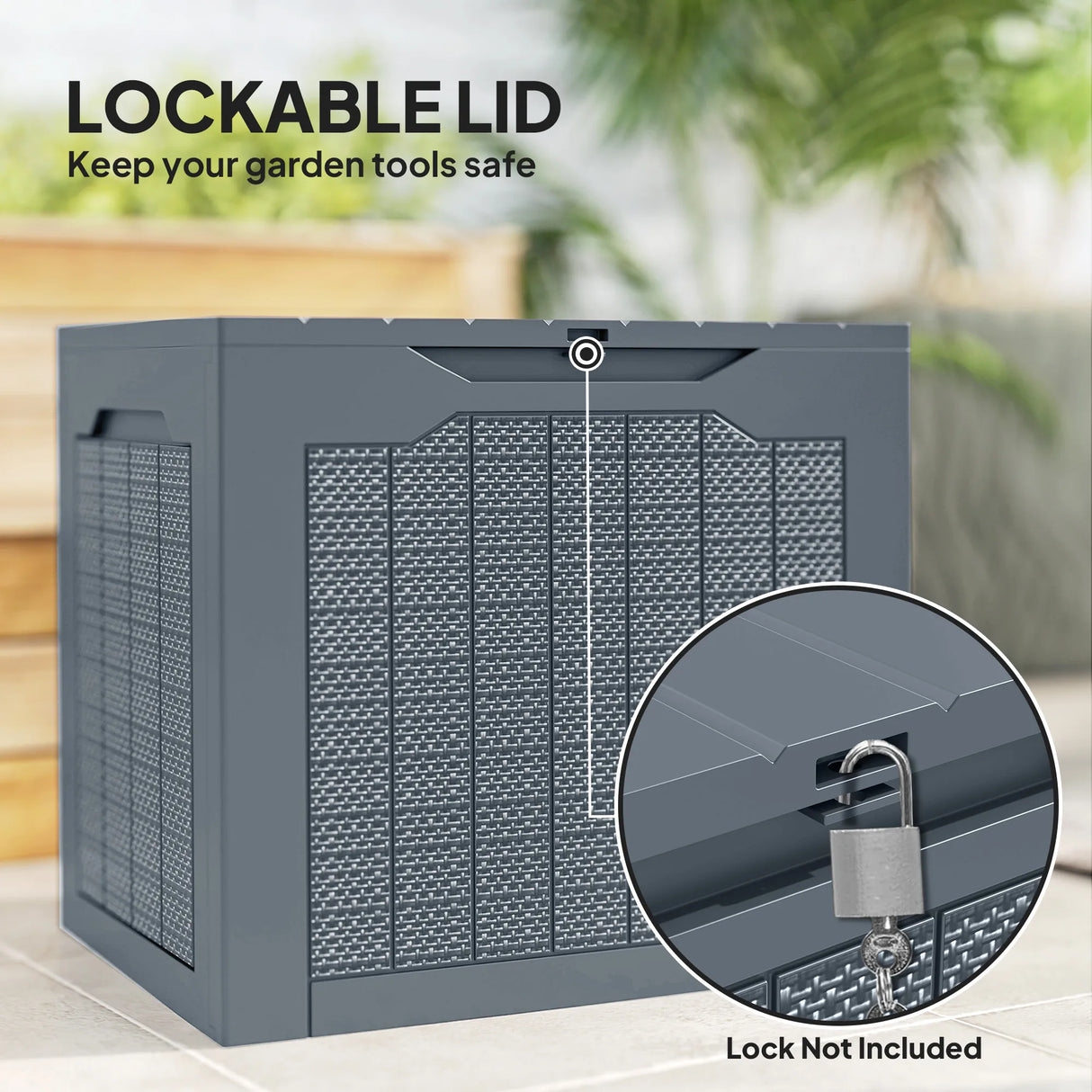 Outsunny 93L Plastic Garden Storage Box, Outdoor Storage Box with Handles, Waterproof Outdoor Storage Container, Light Grey