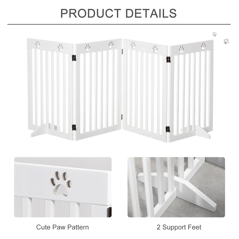 PawHut Wooden Pet Gate Foldable Freestanding Dog Safety Barrier w/ Support Feet