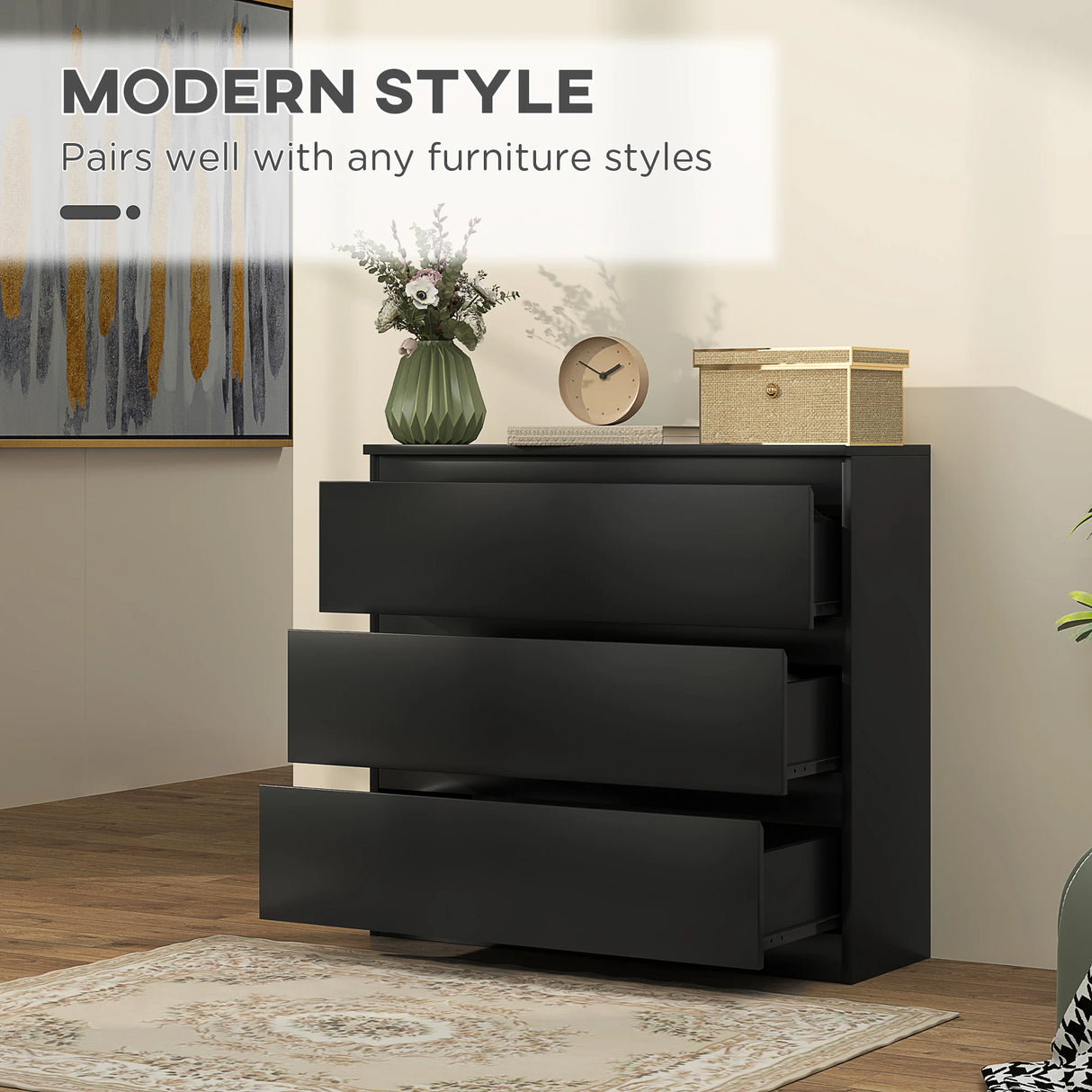 HOMCOM Chest of Three Drawers - Black