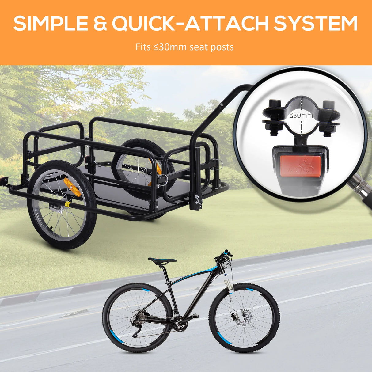 HOMCOM Bike Cargo Trailer Bicycle Trailer Cargo Storage Cart w/ Hitch Cycling Camping Luggage Storage Carrier Transport Steel Black