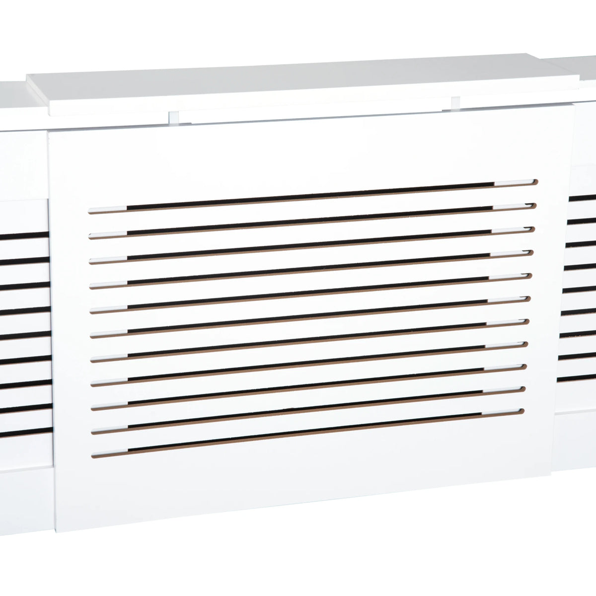 HOMCOM MDF Extendable Radiator Cover Cabinet Shelving Home Office Slatted Design White 139-208.5L x 20.5W x 82.5H cm