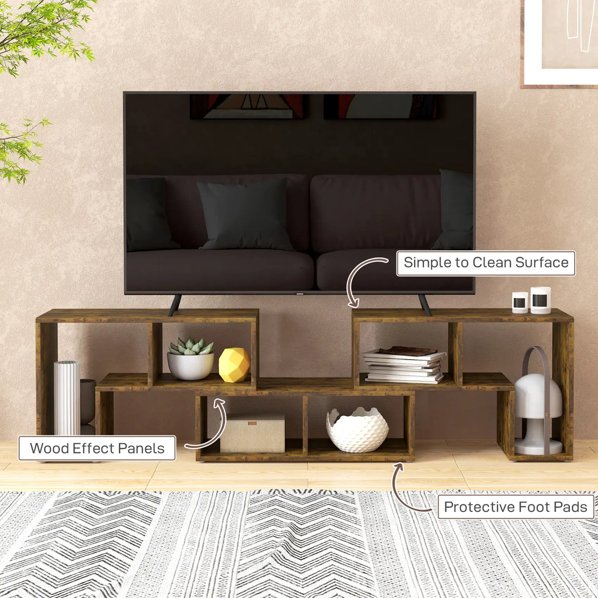 HOMCOM Three-Block Modular TV Stand - Rustic Brown