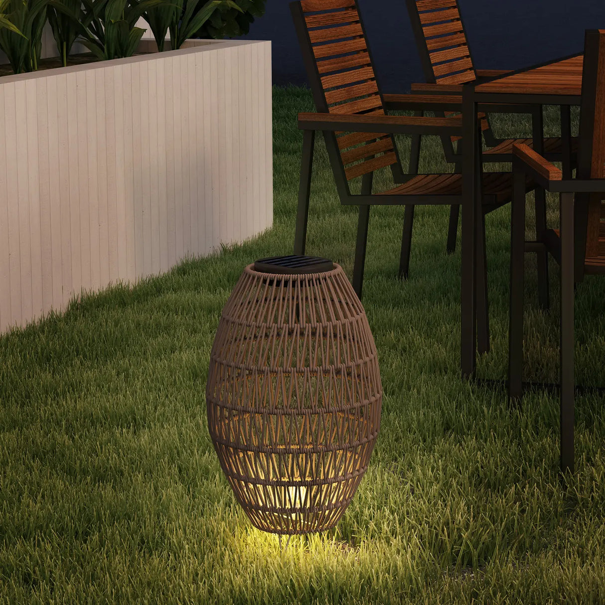 Outsunny Rattan Solar Lamp, Garden Solar Lantern with Auto On/Off Light, IP44 Waterproof, Decorative Outdoor Rattan Lamp for Porch, Pathway, Dark Brown