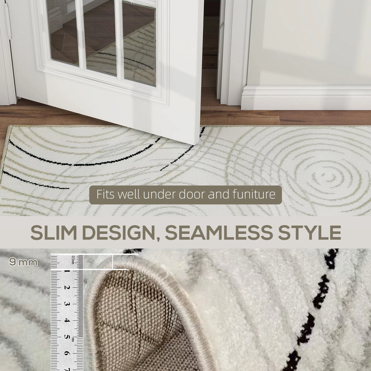 HOMCOM Modern Area Rug, Swirl Pattern Machine Washable Rug, Allergy-Friendly Floor Carpet for Living Room, Bedroom, Dining Room, Home Office, 170 x 120 cm, Cream White