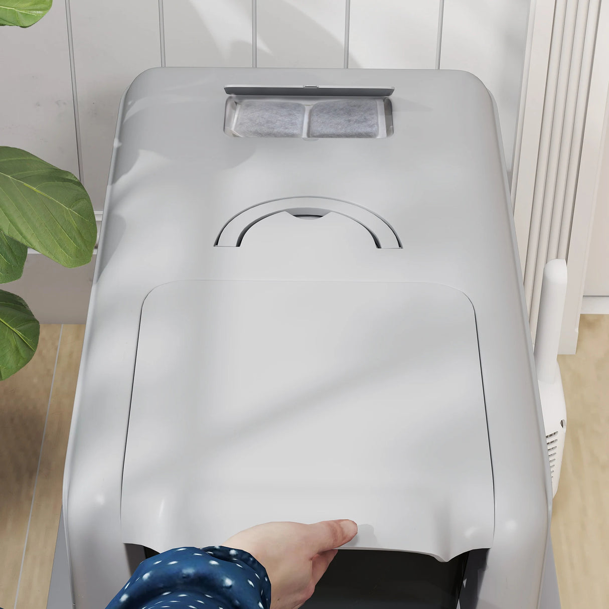 PawHut Stainless Steel Cat Litter Box with Removable Lid, Scoop, Filter Bags, for Larger Cats, Grey