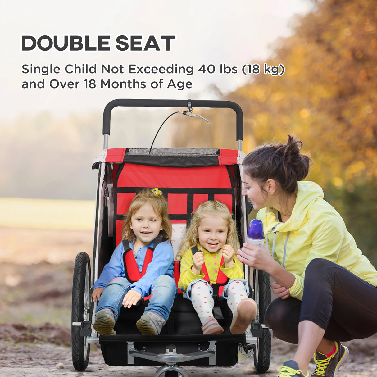 HOMCOM Baby Bike Trailer, Child Bicycle Trailer with 5 Point Harness, Steel Frame, Reflectors, Safety Flag, Hitch Coupler, Red