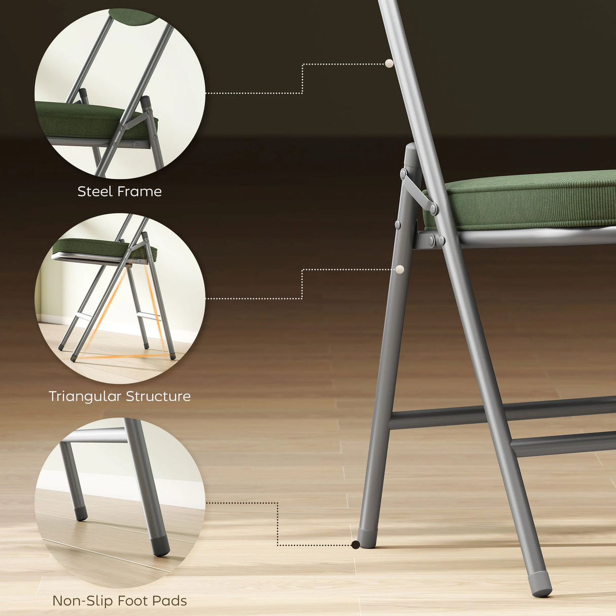 HOMCOM Set of Four Folding Corduroy Seat Chairs - Green