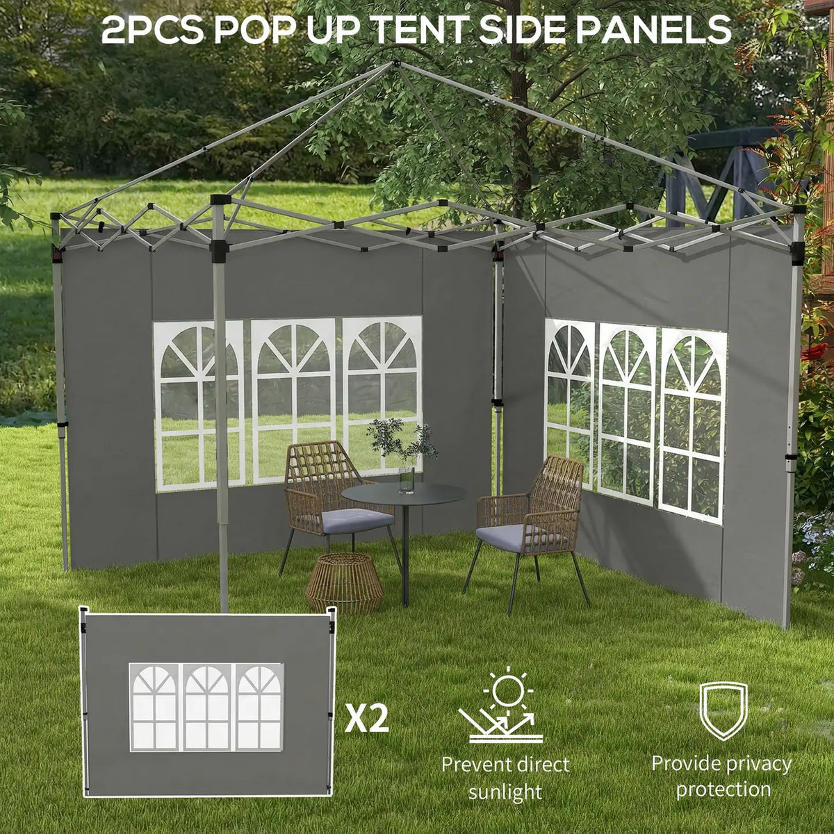 Outsunny Gazebo Side Panels, Sides Replacement with Window for 3x3(m) or 3x4m Pop Up Gazebo, 2 Pack, Dark Grey