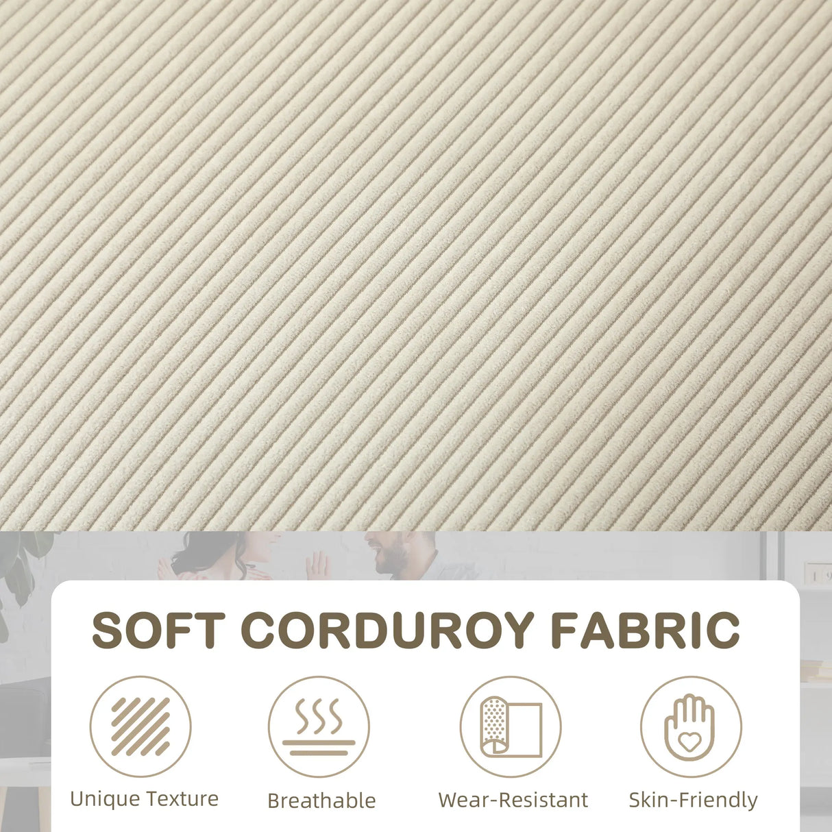 HOMCOM Three-Seater Corduroy Sofa - Cream White